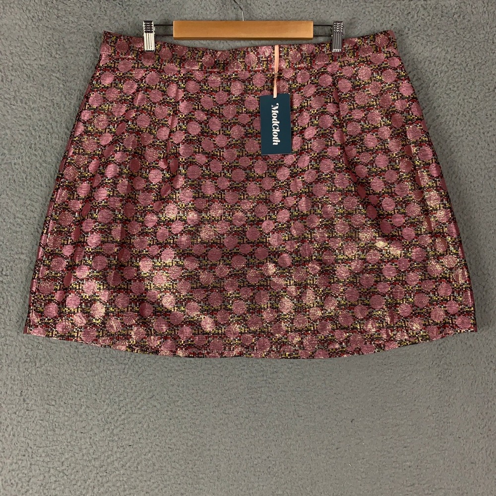 ModCloth Mini Skirt Women's 18 Pink Gold Metallic Polka Dot Jacquard Retro Party
